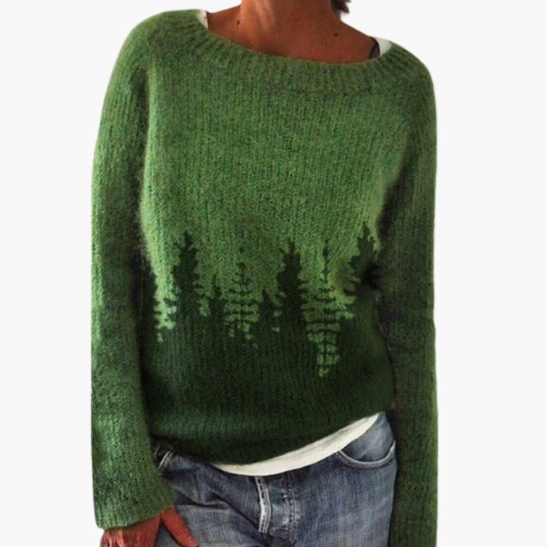 Pull en maille pour femme à motif forêt et col rond