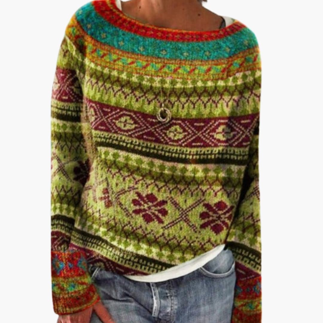 Pull en maille pour femme à motif forêt et col rond