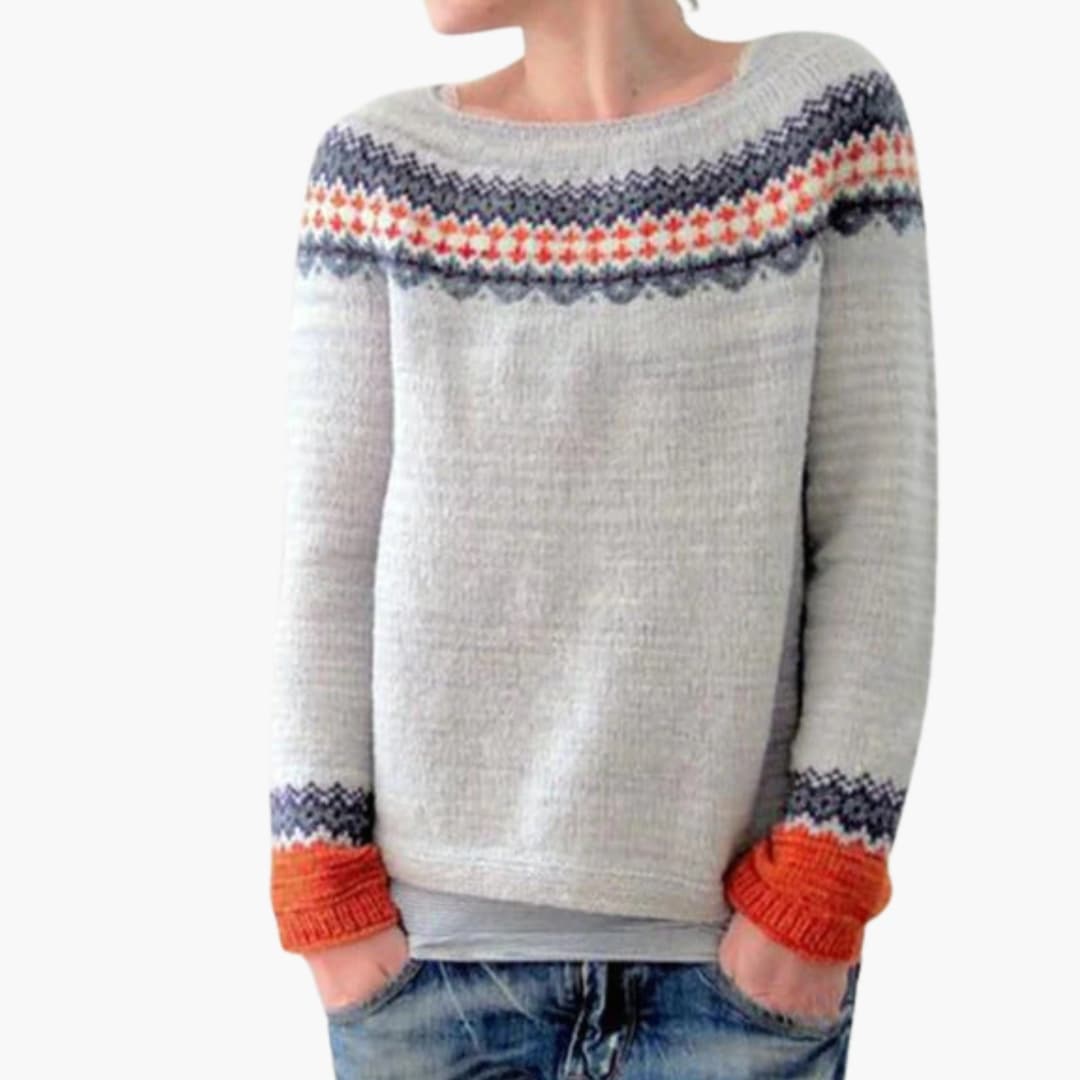 Pull en maille pour femme à motif forêt et col rond