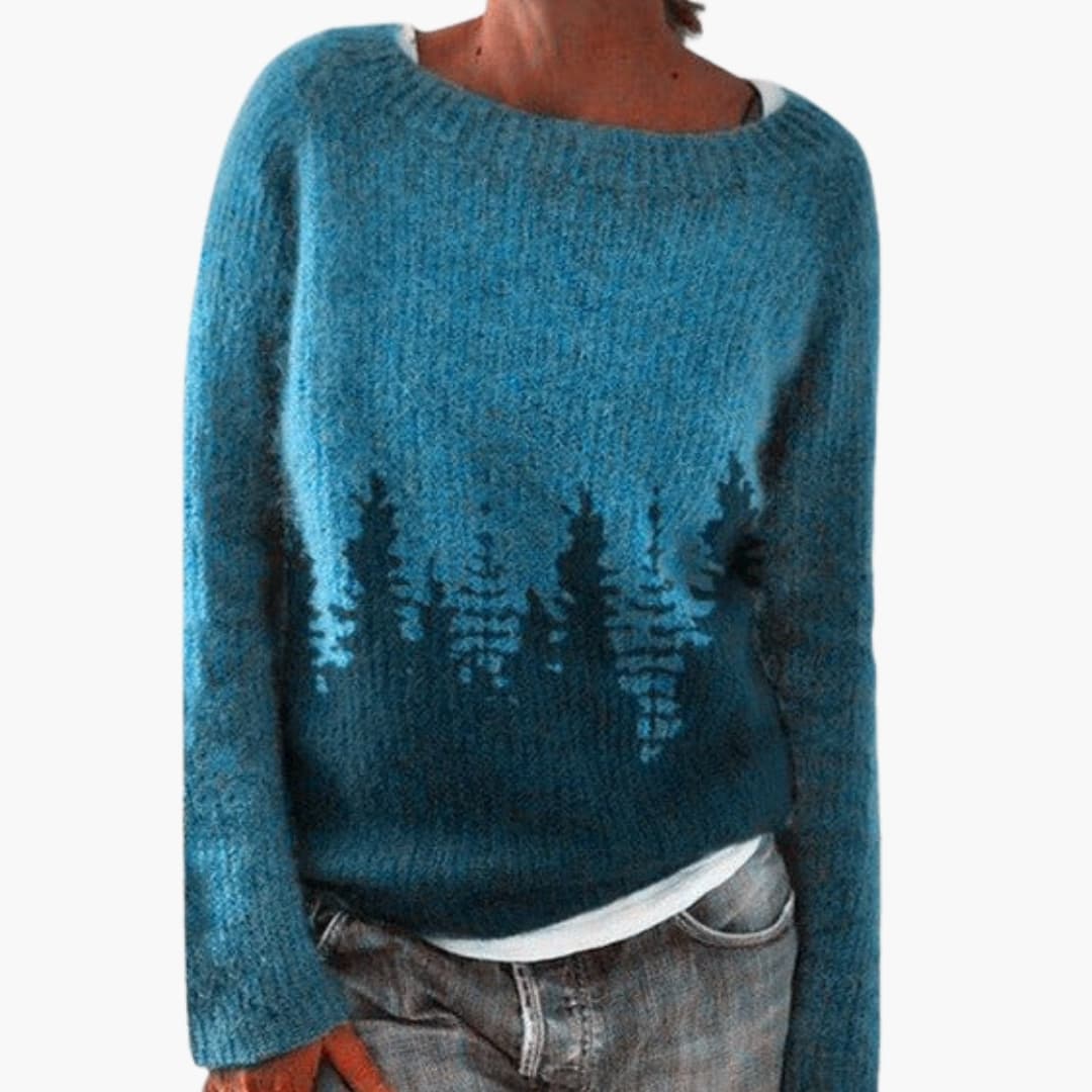 Pull en maille pour femme à motif forêt et col rond