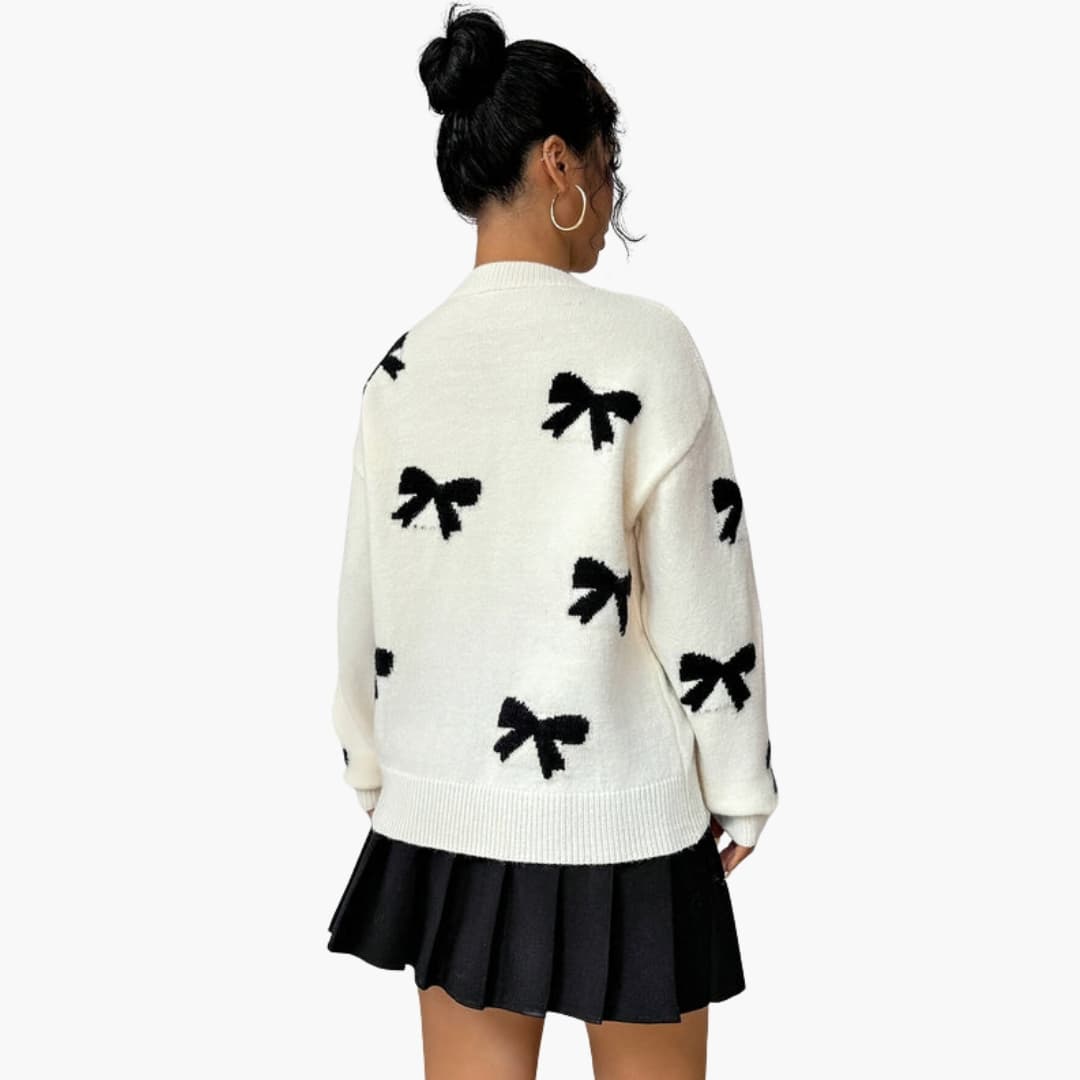 Suéter de punto para mujer con diseño de lazos y cuello redondo