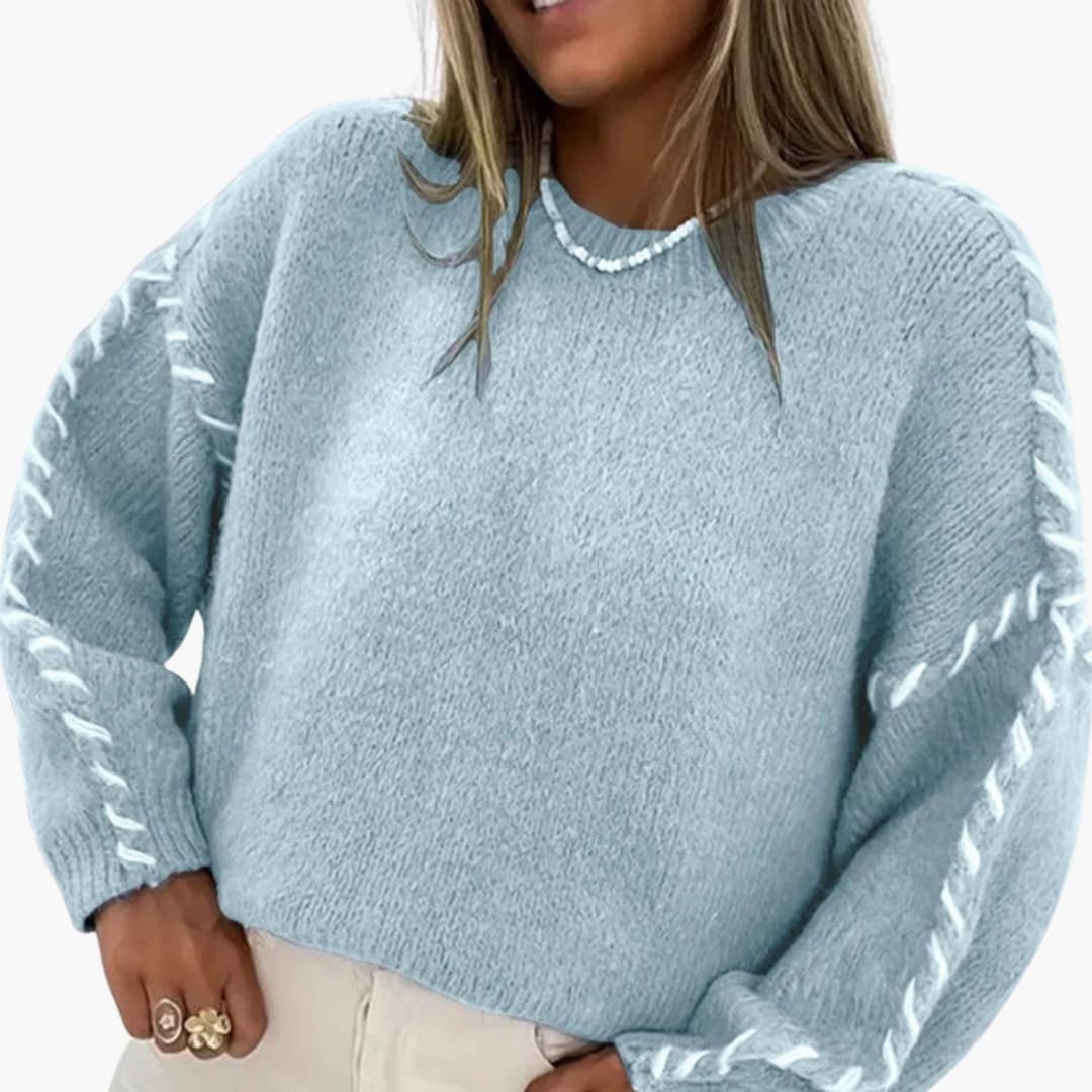 Suéter de punto para mujer con costuras contrastantes y corte holgado