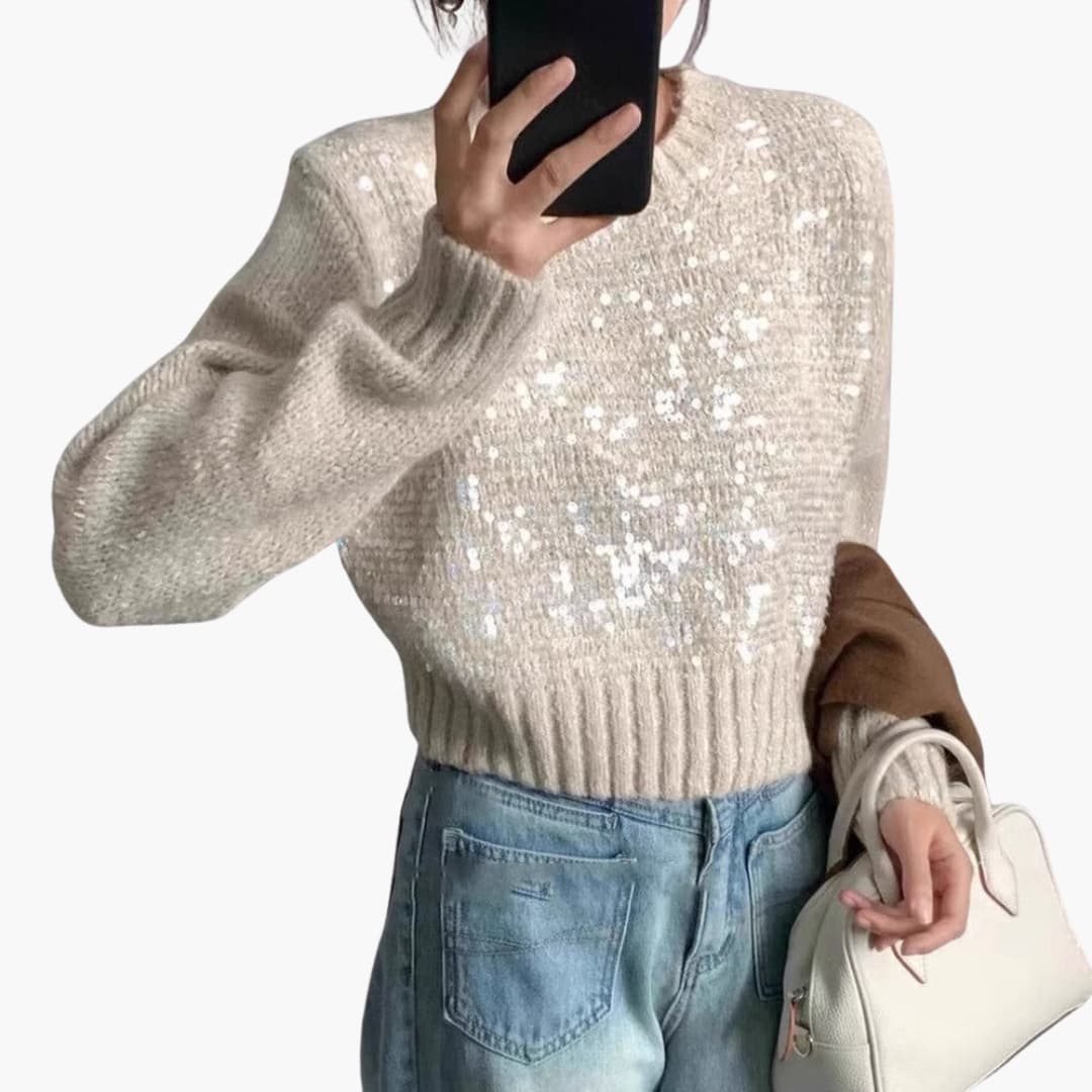 Pull in maglia per donna con scollo rotondo e superficie testurizzata