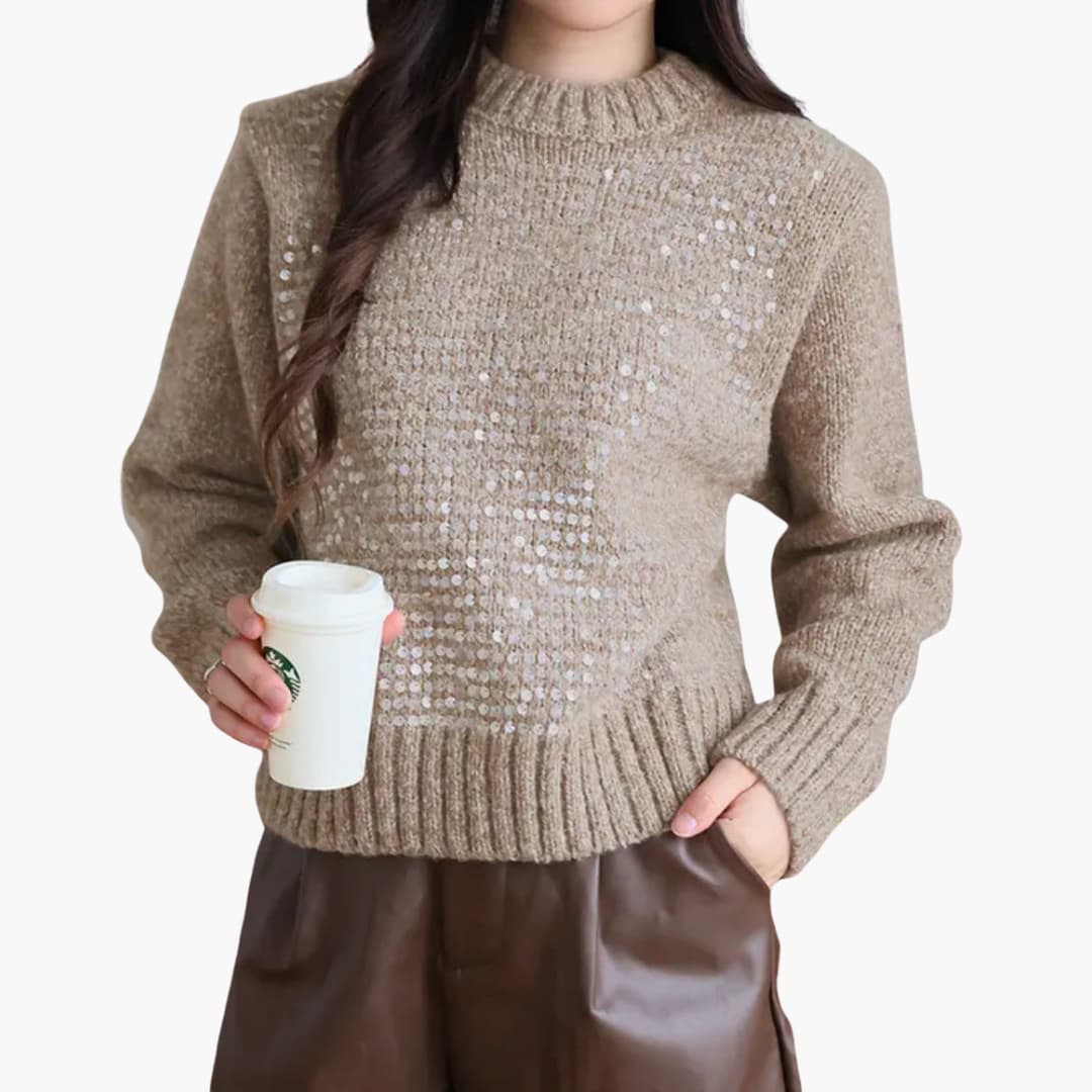 Pull in maglia per donna con scollo rotondo e superficie testurizzata