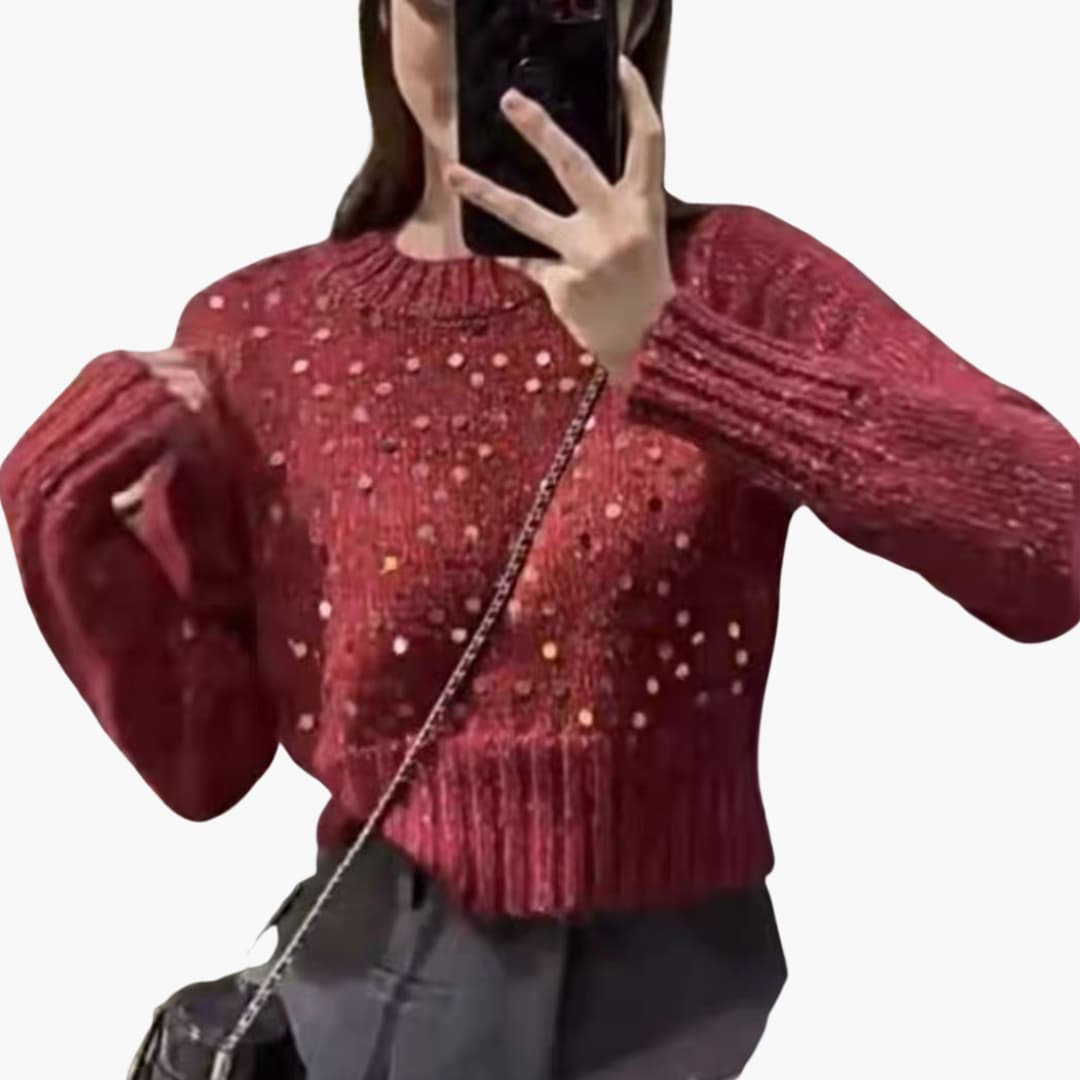 Pull in maglia per donna con scollo rotondo e superficie testurizzata