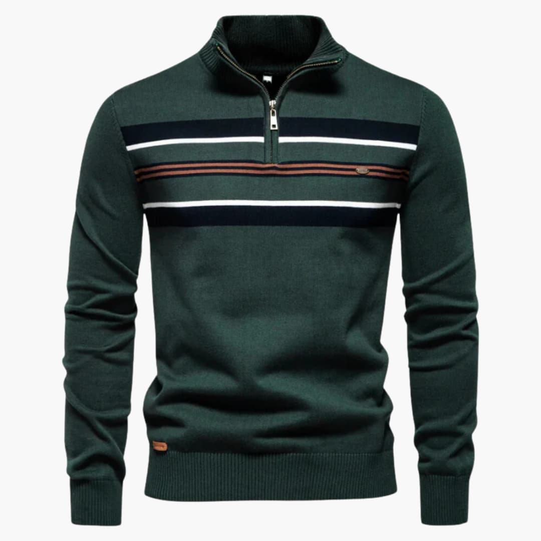 Pull en maille pour homme avec demi zip et motif à rayures