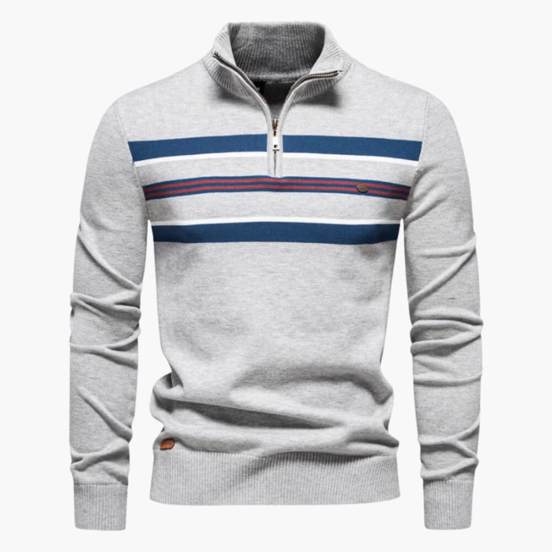 Pull en maille pour homme avec demi zip et motif à rayures