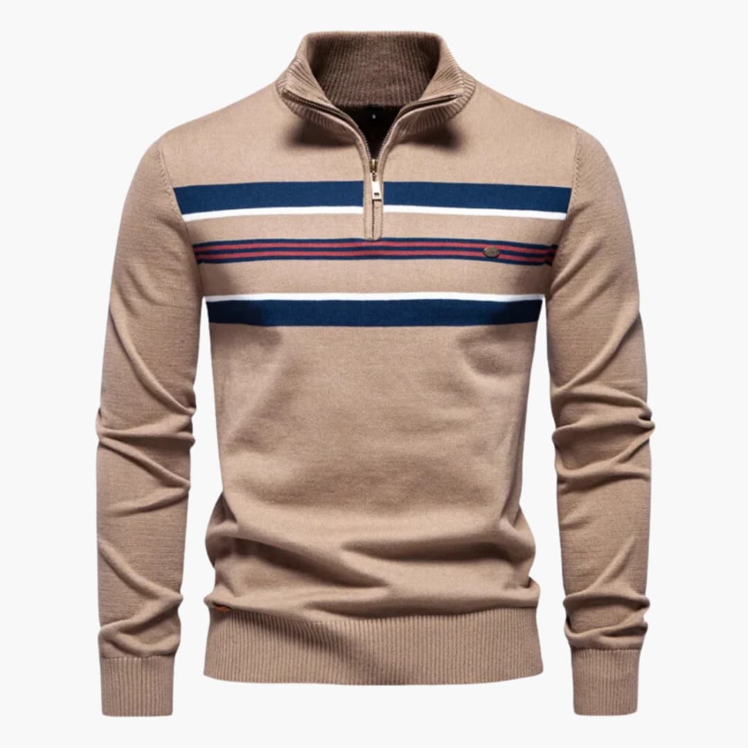 Pull en maille pour homme avec dem zip et motif rayé sur la poitrine