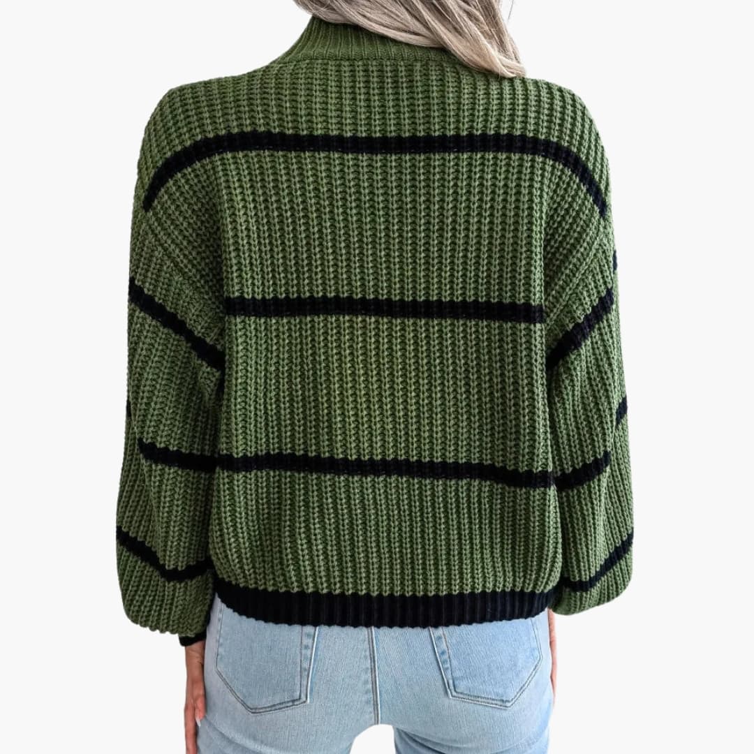 Jersey de punto a rayas para mujer con cuello alto