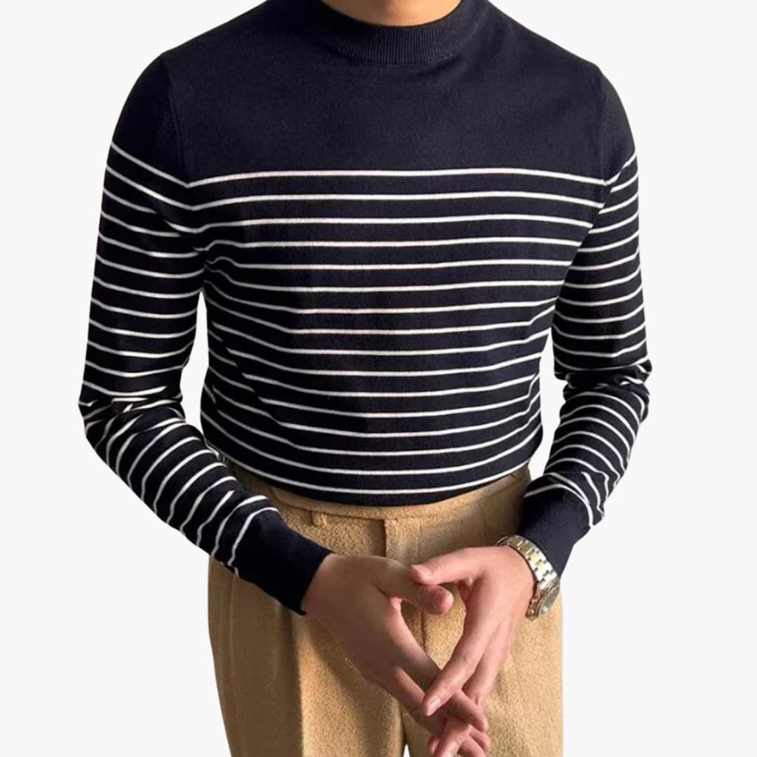 Pull en maille rayé pour homme à col rond