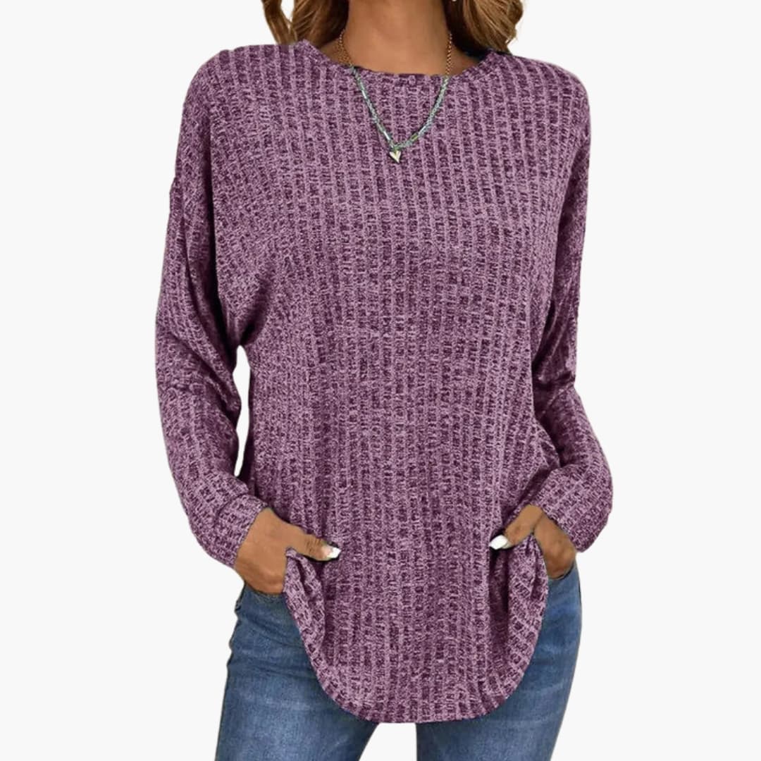 Pull en maille texturée pour femme avec ourlet arrondi et manches longues