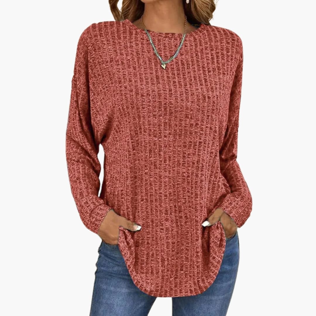 Pull en maille texturée pour femme avec ourlet arrondi et manches longues