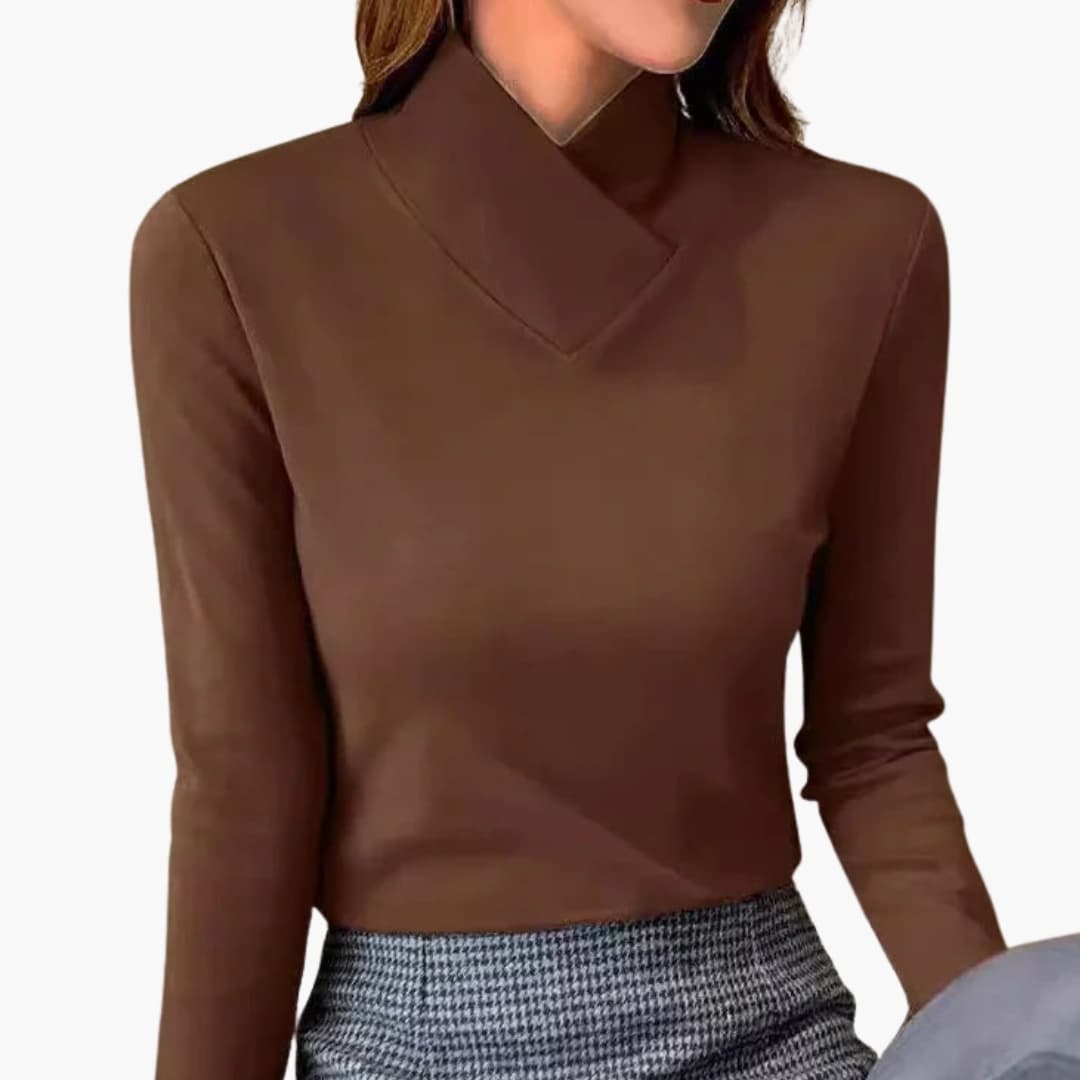 Suéter de mujer con cuello cruzado y mangas largas