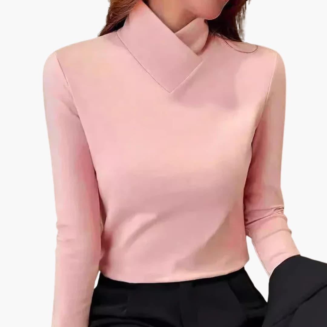 Suéter de mujer con cuello cruzado y mangas largas