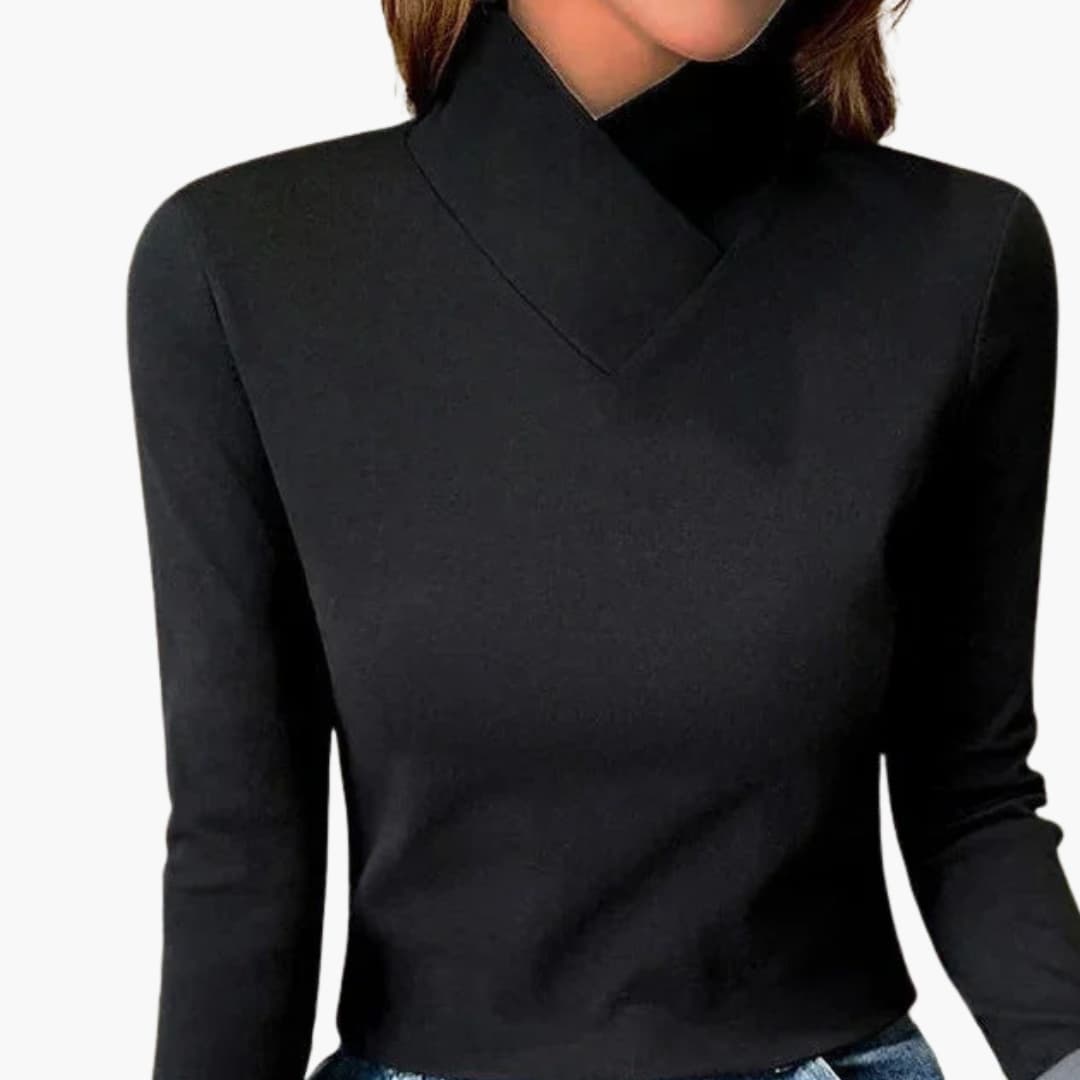 Suéter de mujer con cuello cruzado y mangas largas