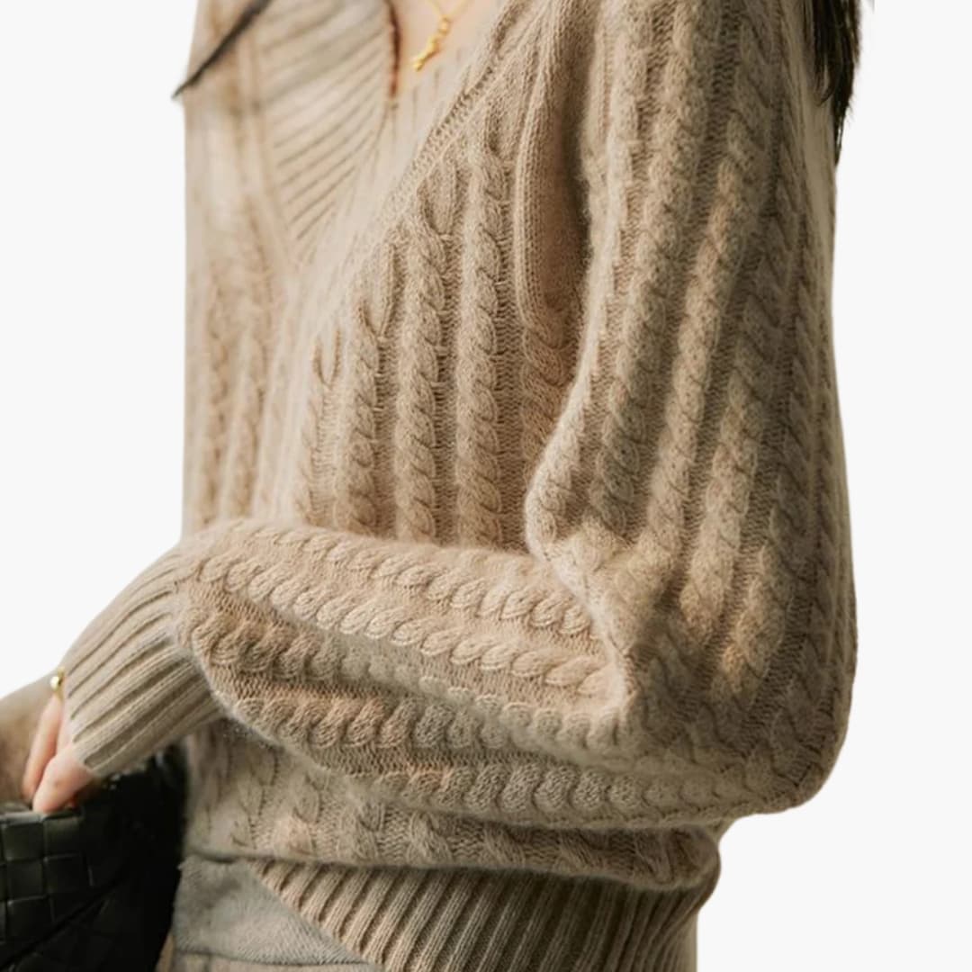 Suéter de mujer con cuello en V y superficie acanalada