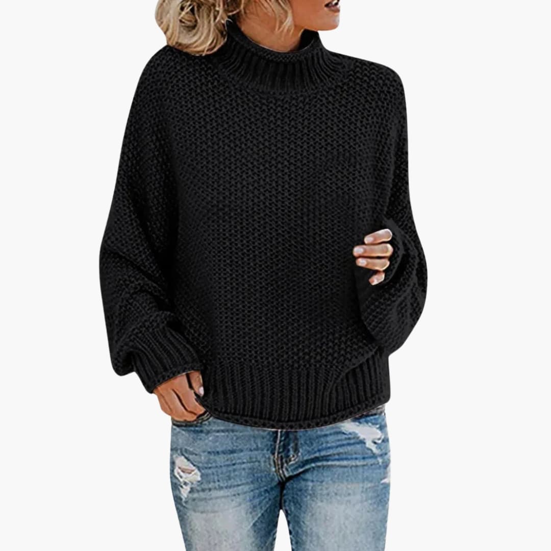 Camisola de mulher com gola alta e bordas caneladas