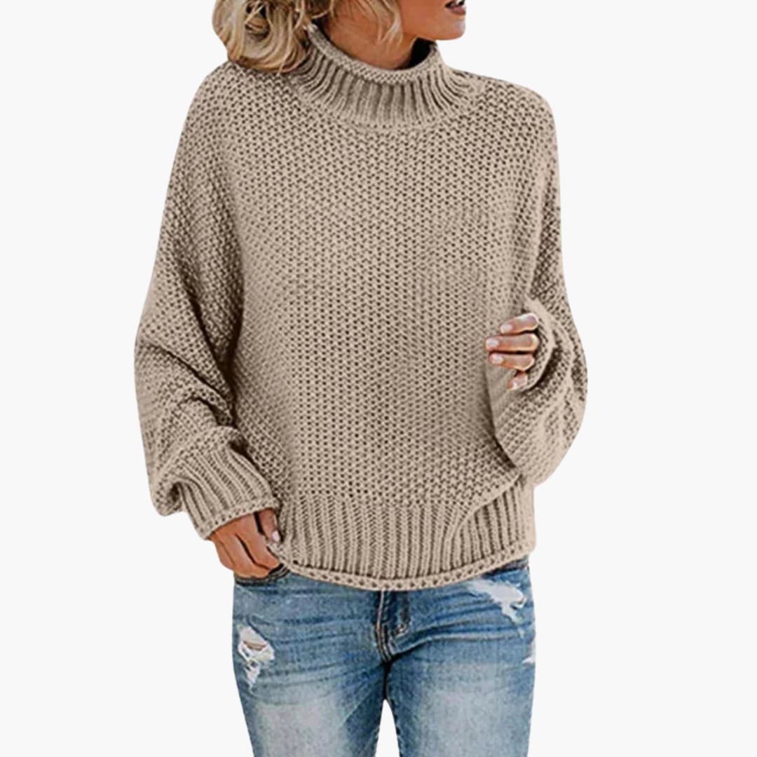 Camisola de mulher com gola alta e bordas caneladas