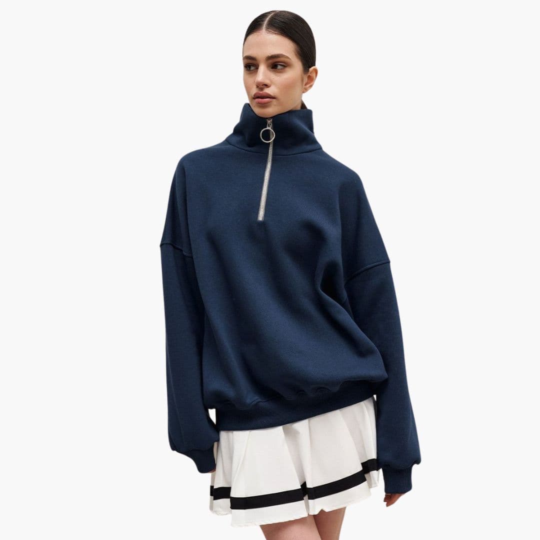 Pull femme à col montant et fermeture zippée