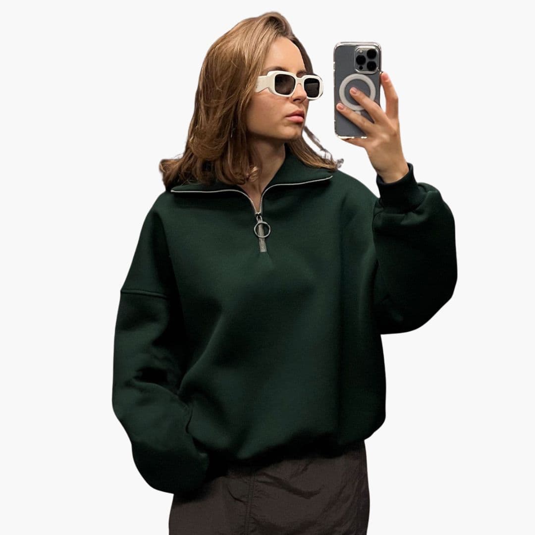 Pull femme à col montant et fermeture zippée