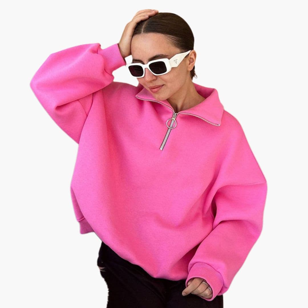 Pull femme à col montant et fermeture zippée