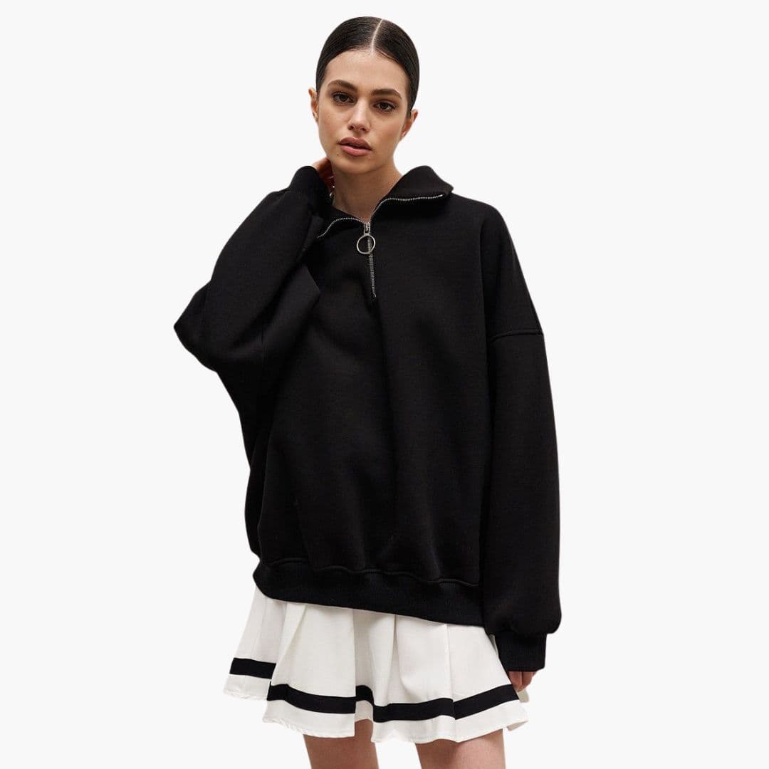 Pull femme à col montant et fermeture zippée