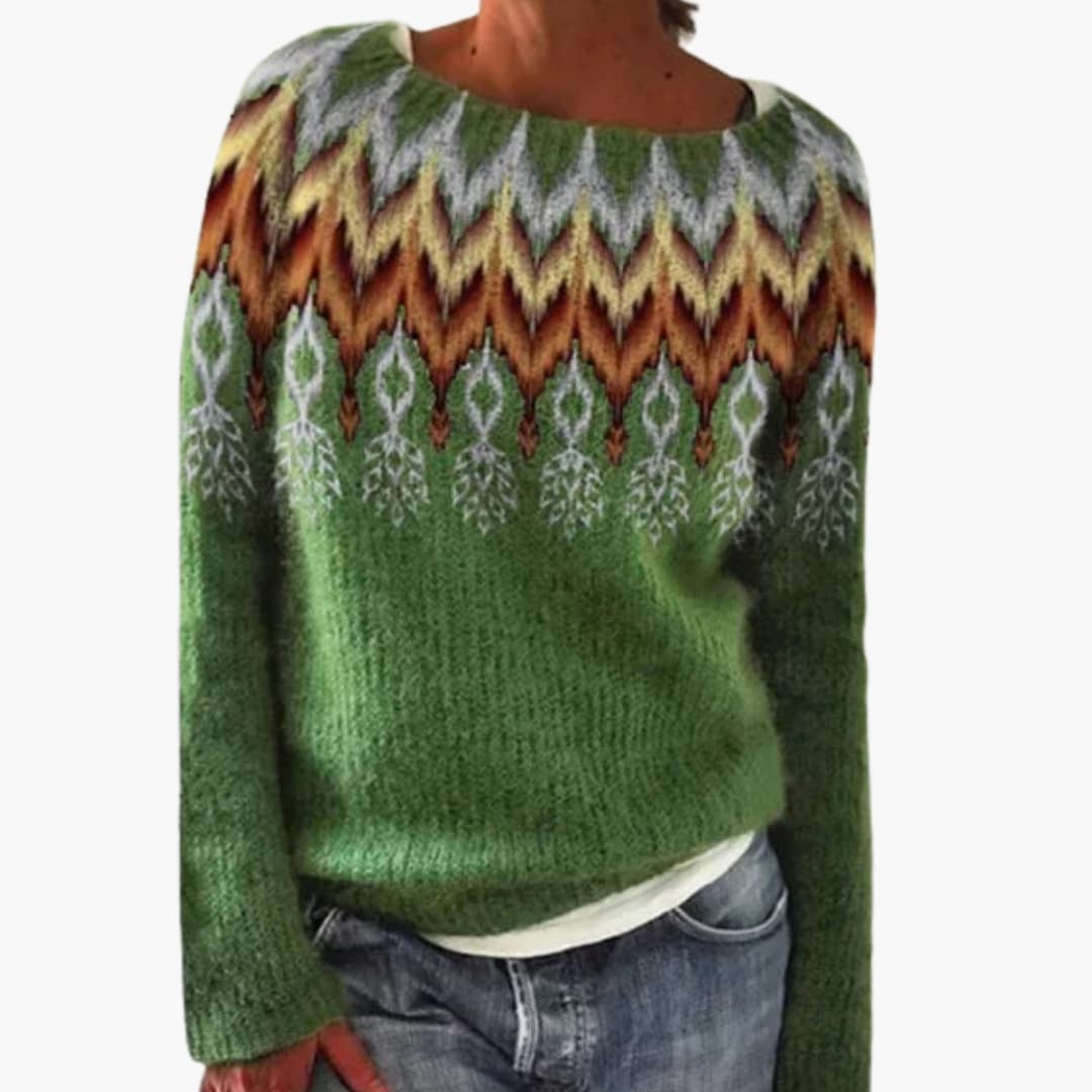 Pull femme à col rond et motif géométrique