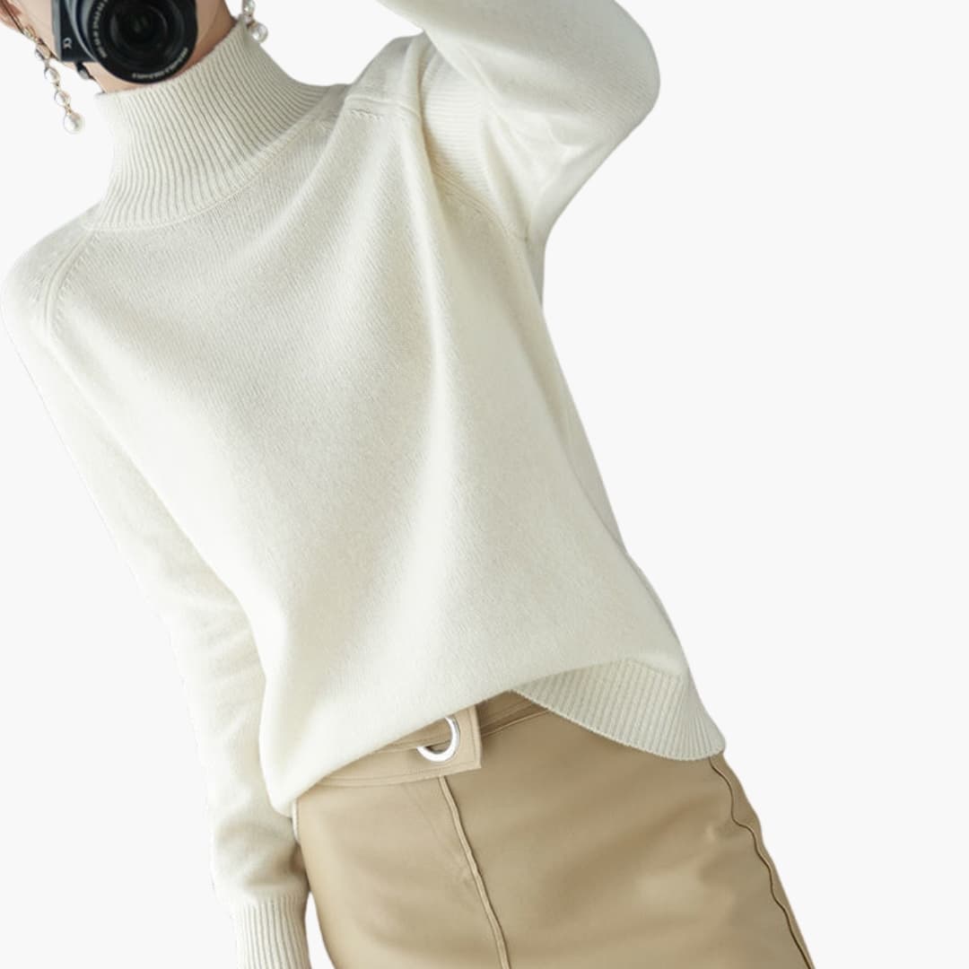 Pull femme à col roulé avec manches longues et ourlet côtelé