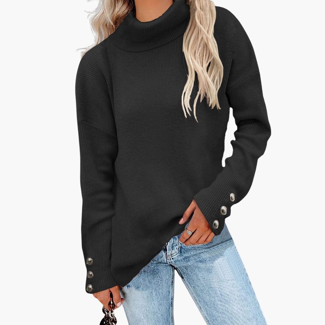 Camisola de mulher com gola alta e punhos com botões