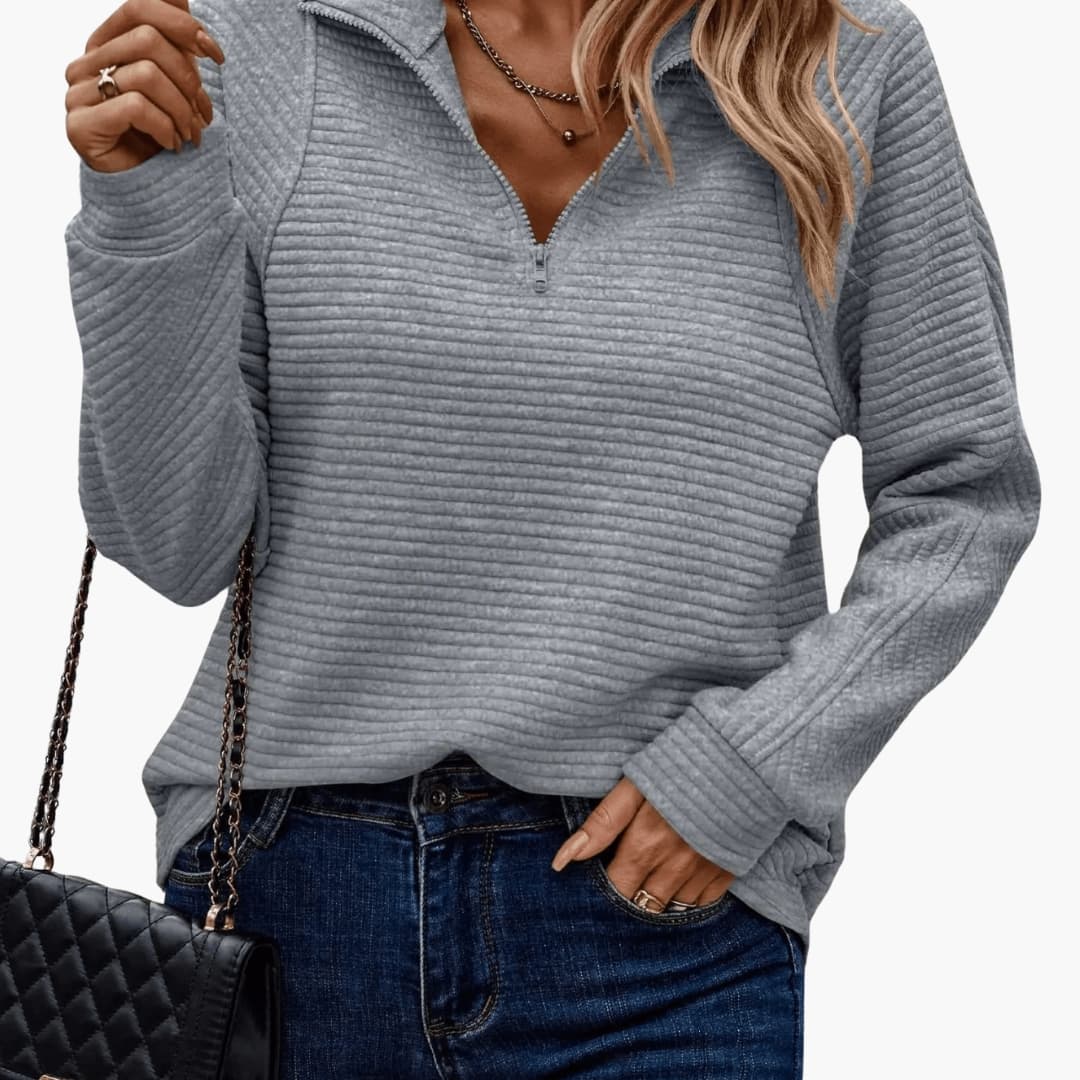 Damtröja med dragkedja och ribbad yta