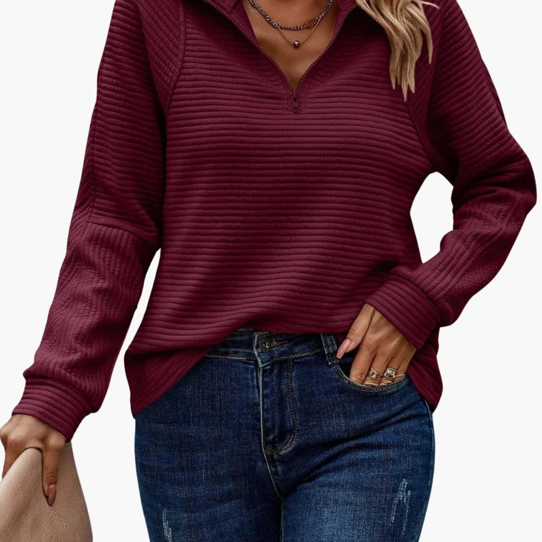 Damtröja med dragkedja och ribbad yta