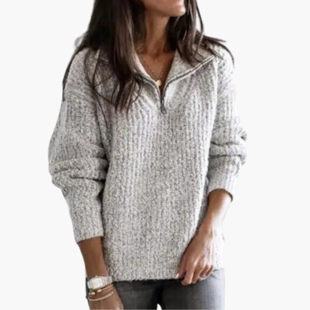 Pull femme à demi-zip et manches longues