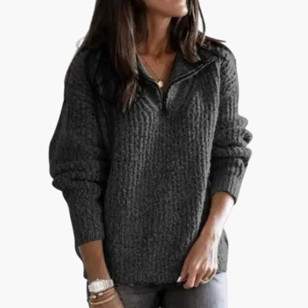 Pull femme à demi-zip et manches longues