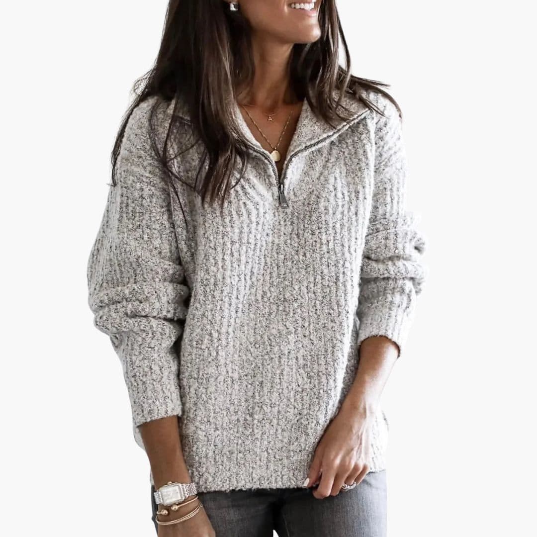 Camisola de mulher com fecho de correr até meio e mangas compridas