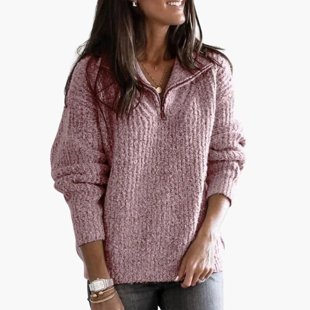 Camisola de mulher com fecho de correr até meio e mangas compridas