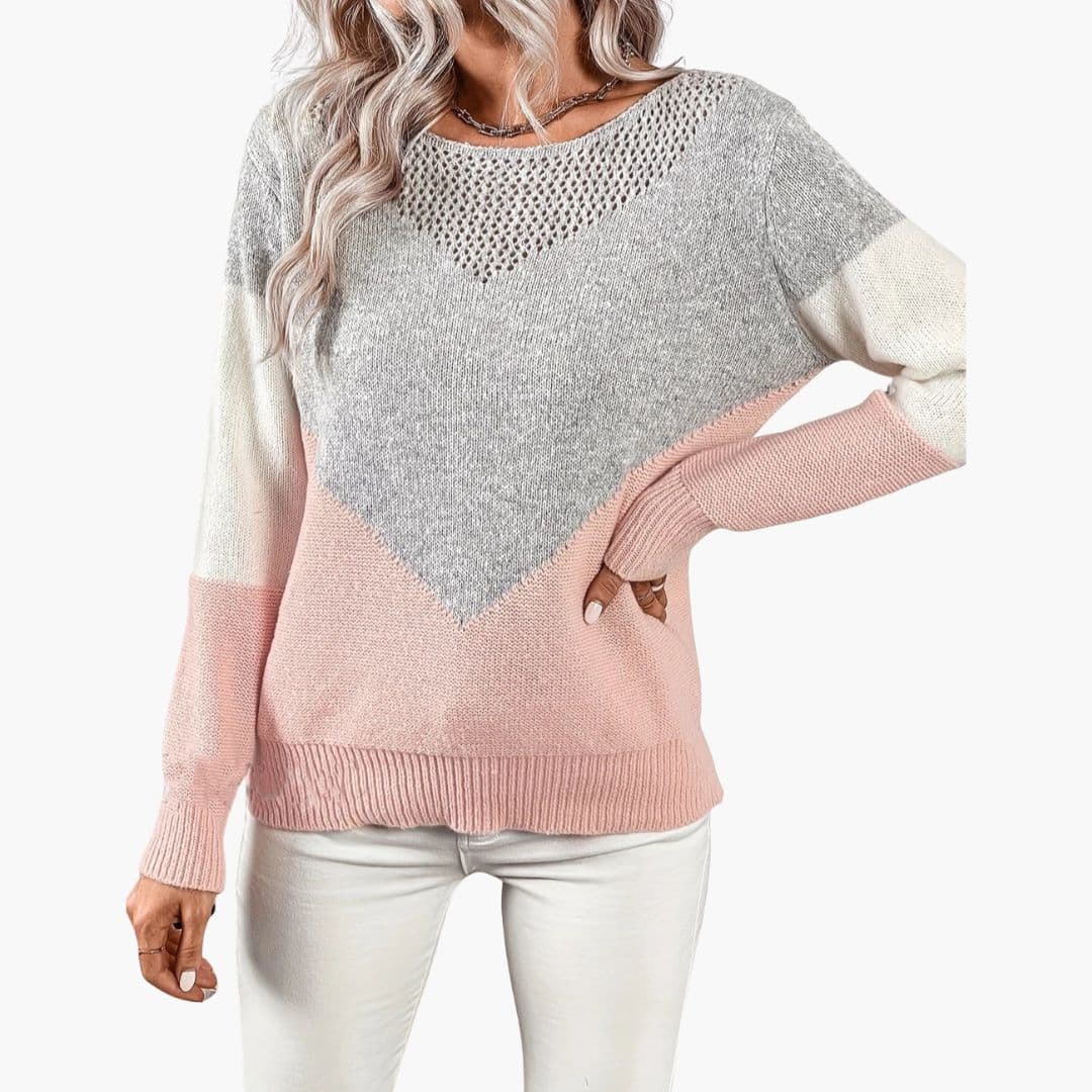 Camisola de mulher com decote em rede e padrão de espinha de peixe