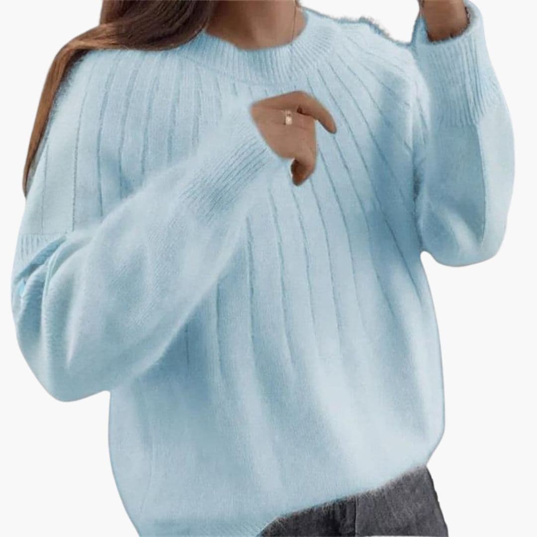 Suéter de mujer de punto acanalado con cuello redondo