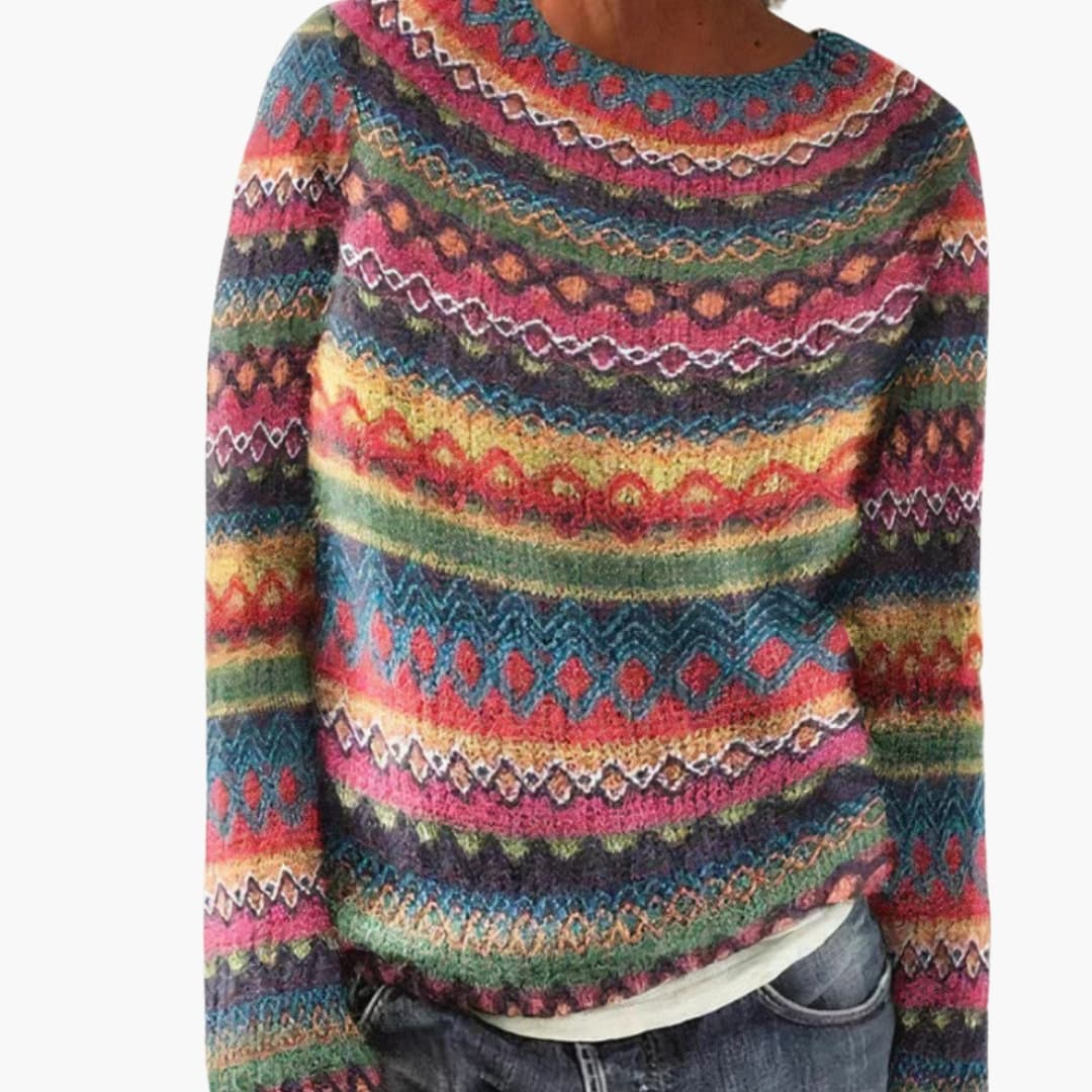 Suéter de mujer con patrones geométricos y cuello redondo