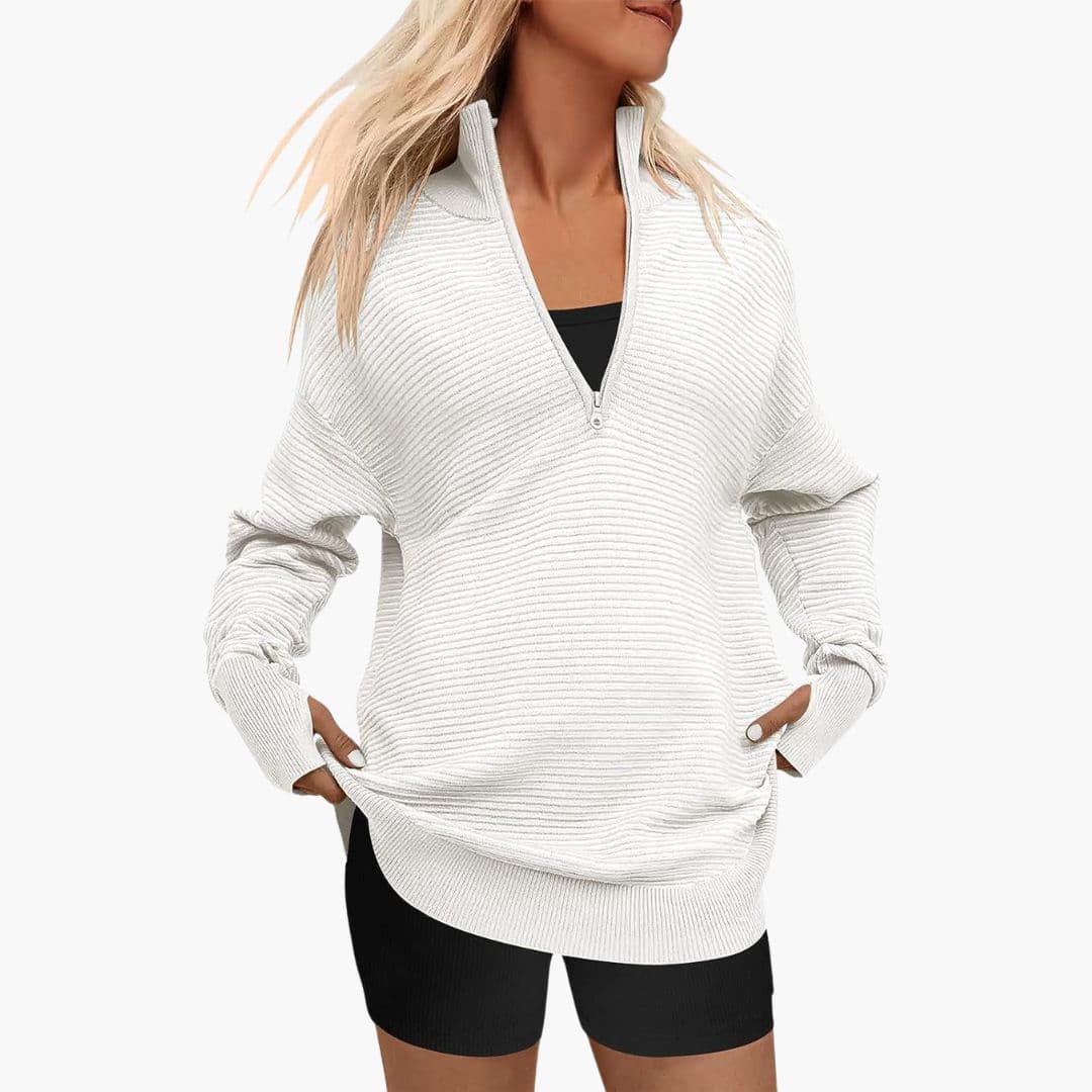 Sudadera femenina holgada con cremallera y cuello alto