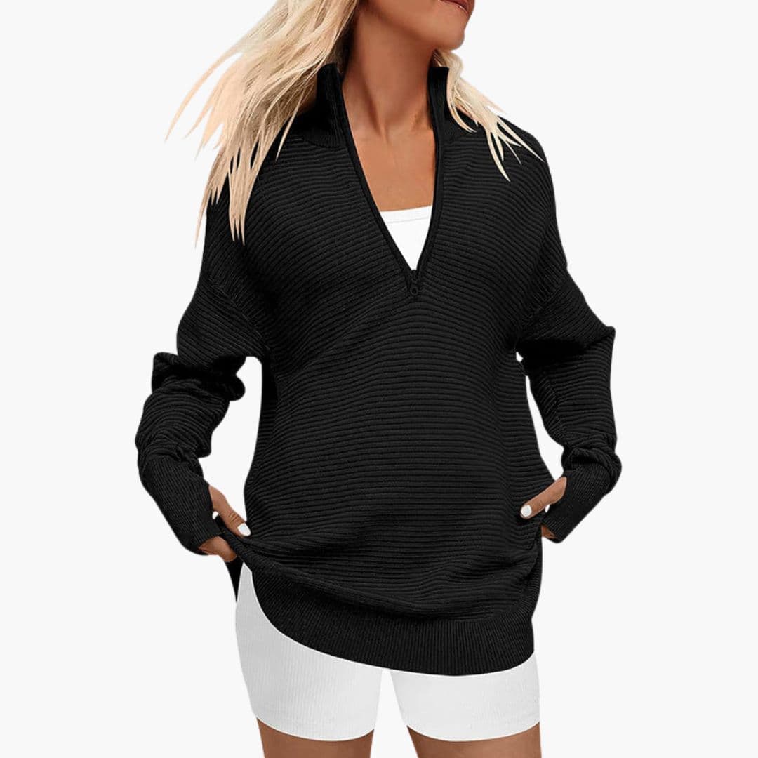 Sudadera femenina holgada con cremallera y cuello alto