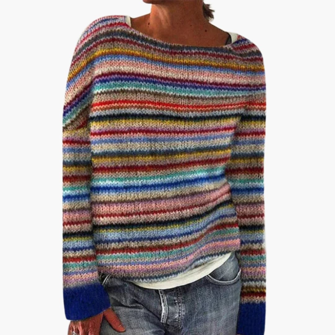 Pull femme à rayures avec col rond et manches longues