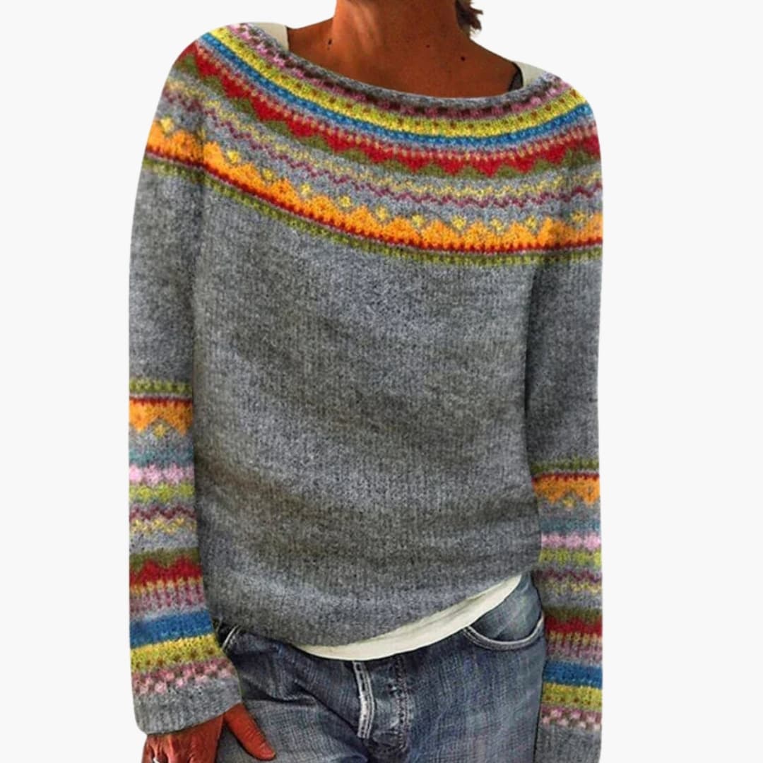 Pull femme à rayures avec col rond et manches longues