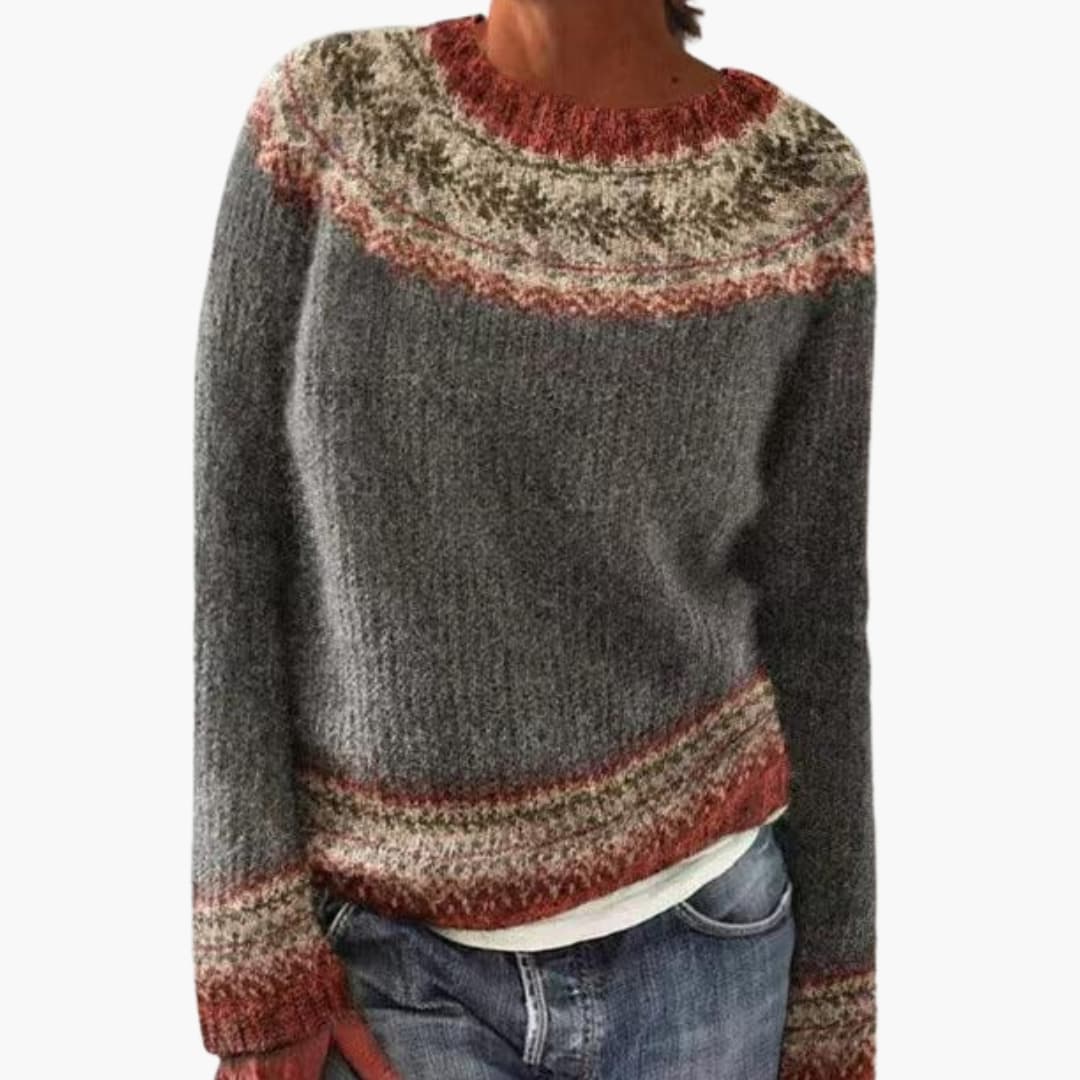 Pull femme à rayures avec col rond et manches longues