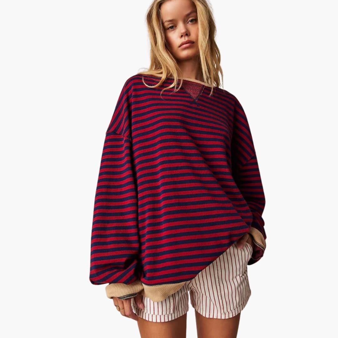 Suéter de mujer a rayas con acabados en contraste y corte amplio