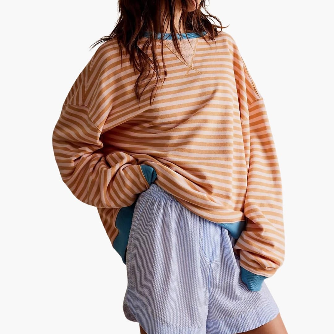 Damestrui met strepen, contrasterende afwerkingen en losse pasvorm