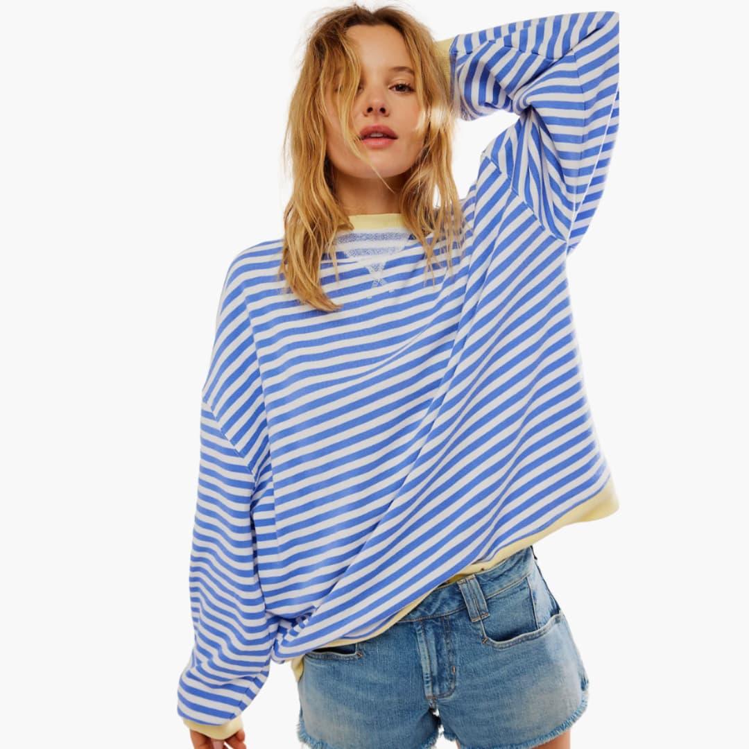 Maglione donna a righe con finiture a contrasto e taglio ampio