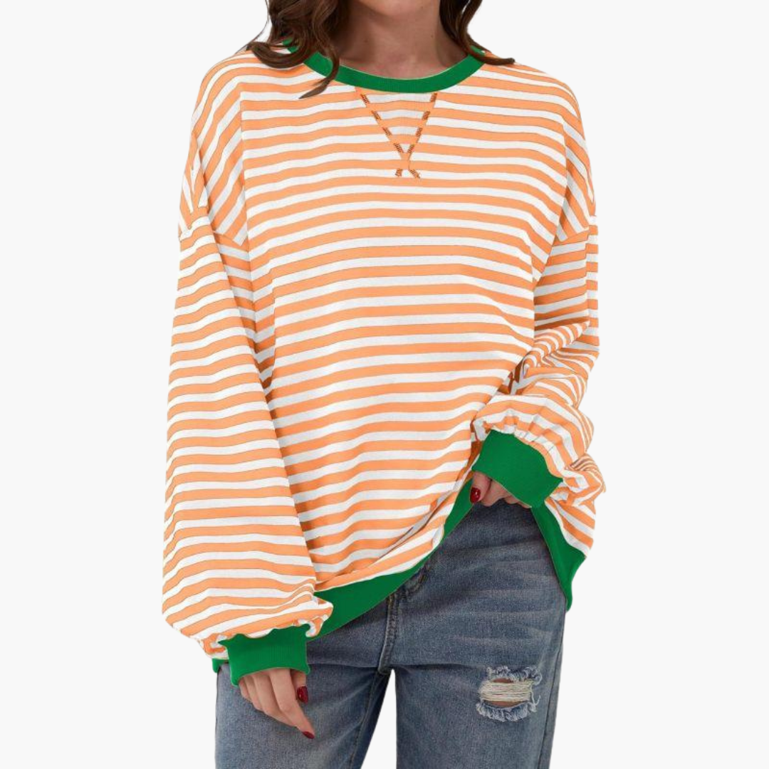 Maglione donna a righe con finiture a contrasto e taglio ampio