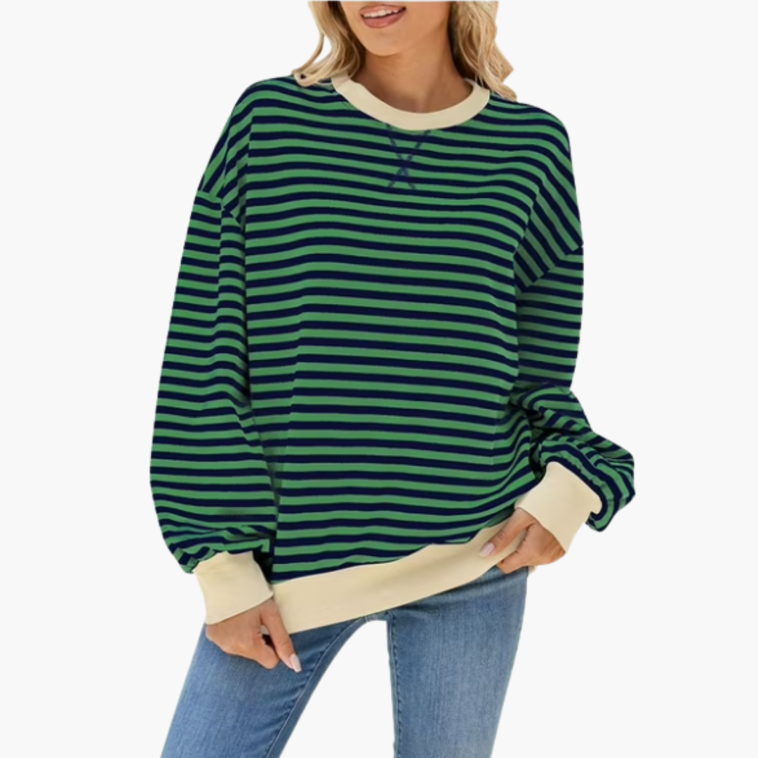 Maglione donna a righe con finiture a contrasto e taglio ampio