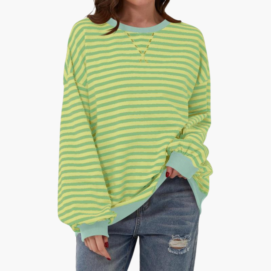 Maglione donna a righe con finiture a contrasto e taglio ampio