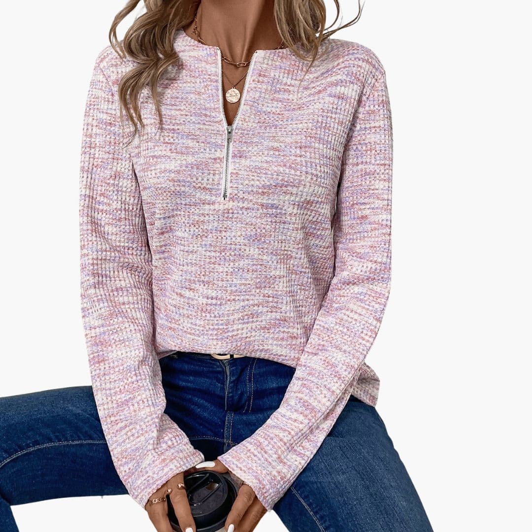 Pull femme à surface texturée et demi zip